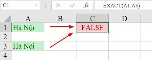 Kiểm tra 2 ô có nội dung giống nhau hay không với hàm EXACT